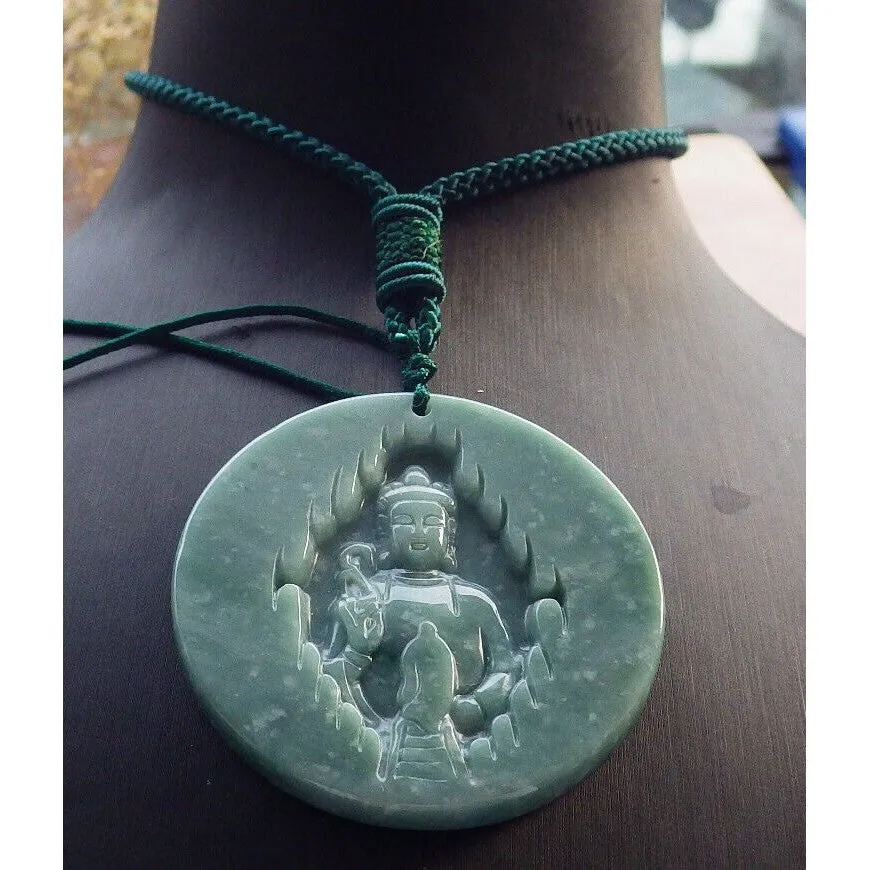 Certified Green Burma Natural A Jade Jadeite Pendant Buddha Guanyin Necklace