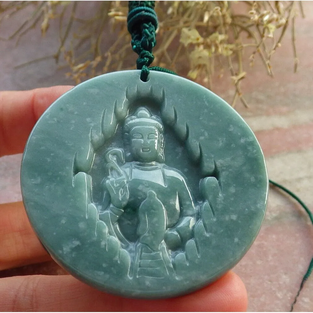 Certified Green Burma Natural A Jade Jadeite Pendant Buddha Guanyin Necklace