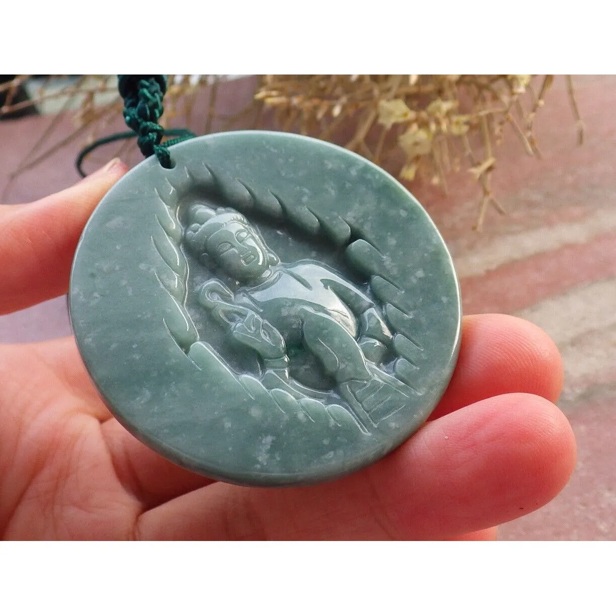 Certified Green Burma Natural A Jade Jadeite Pendant Buddha Guanyin Necklace