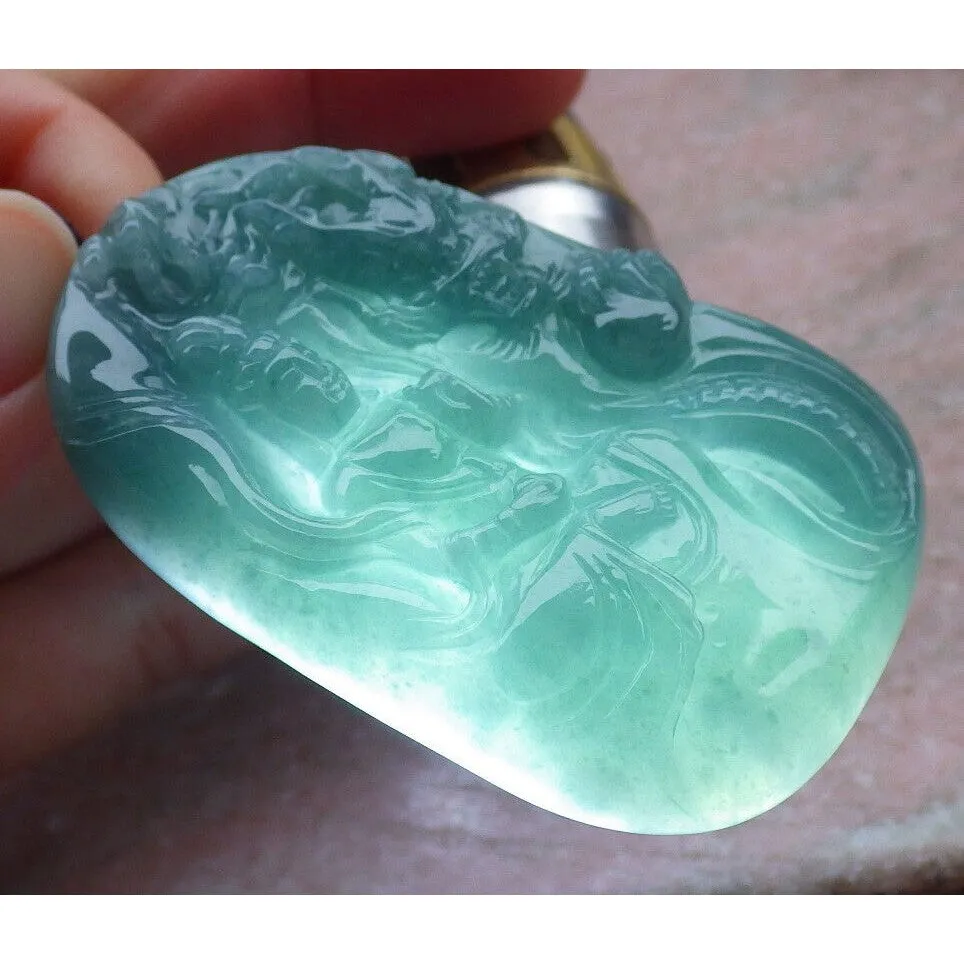 Certified Green Burma Natural A Jade Jadeite Pendant Dragon Guanyin Necklace