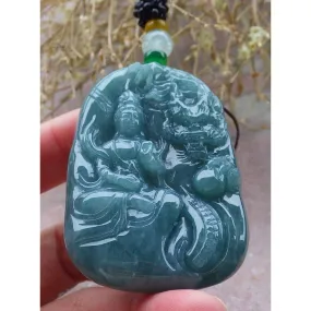 Certified Green Burma Natural A Jade Jadeite Pendant Dragon Guanyin Necklace