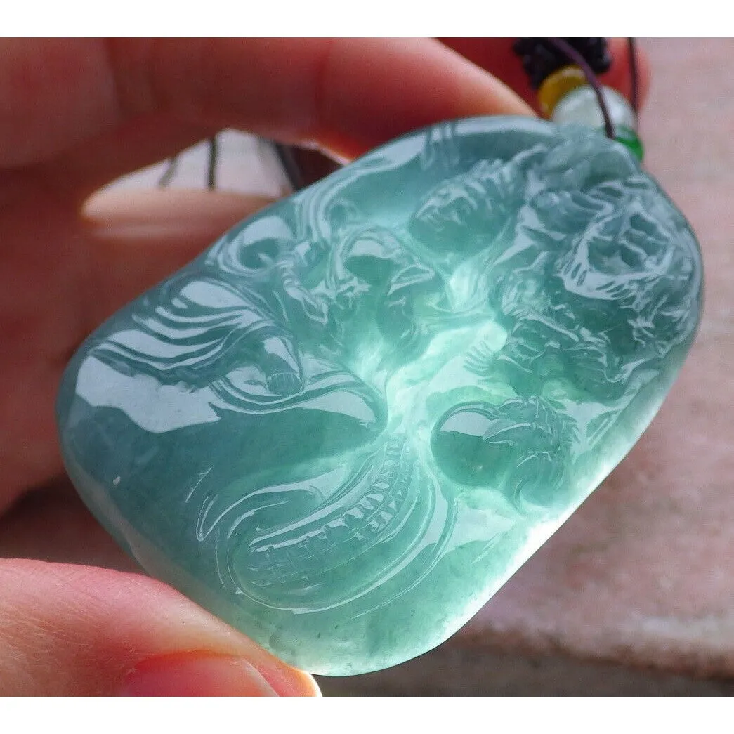 Certified Green Burma Natural A Jade Jadeite Pendant Dragon Guanyin Necklace