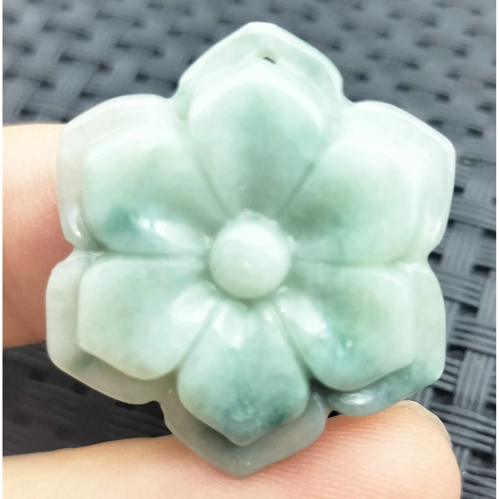 Certified Green Lavender Natural Type A Jade Jadeite Carved Flower Pendant