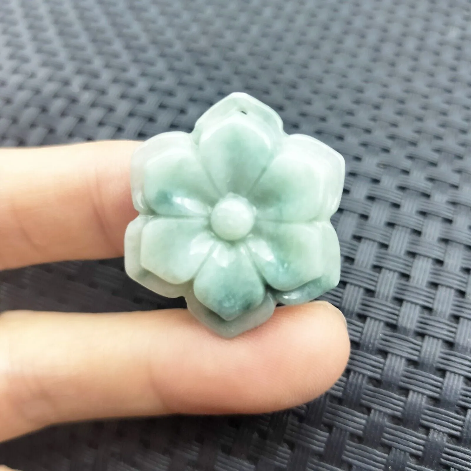 Certified Green Lavender Natural Type A Jade Jadeite Carved Flower Pendant