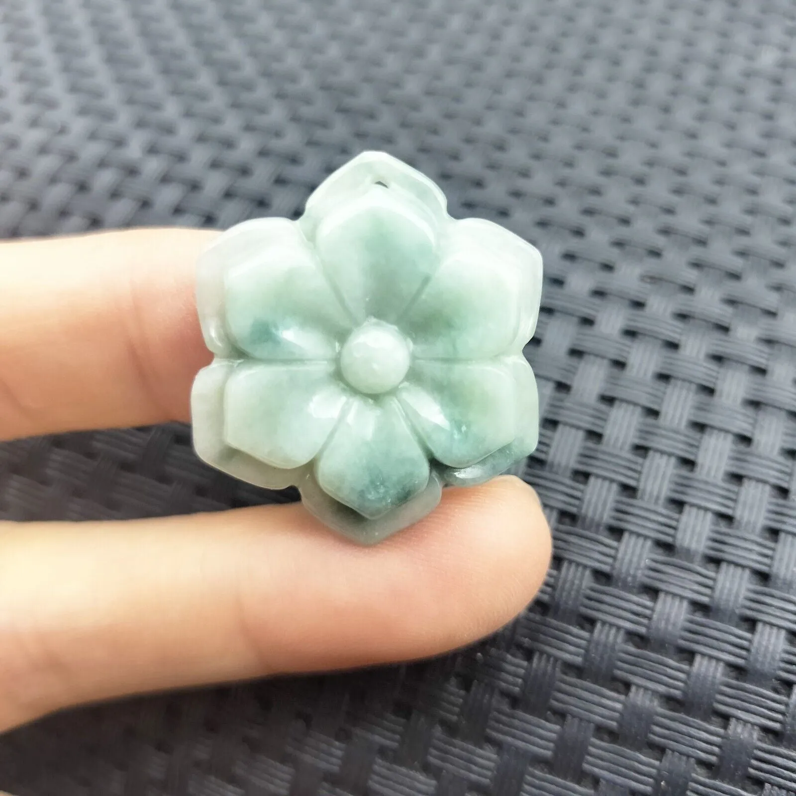 Certified Green Lavender Natural Type A Jade Jadeite Carved Flower Pendant