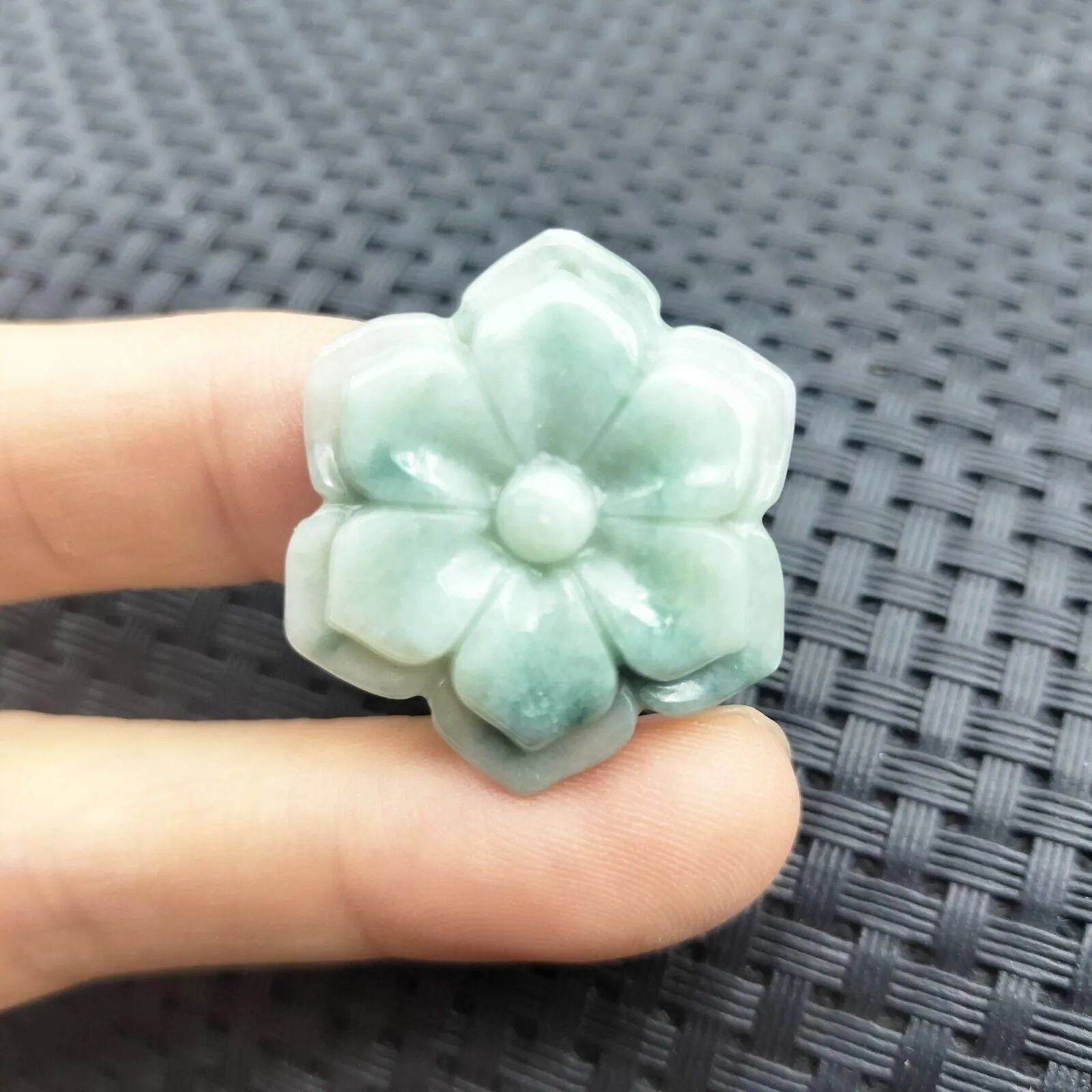 Certified Green Lavender Natural Type A Jade Jadeite Carved Flower Pendant