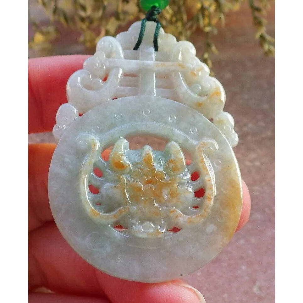 Certified Green Red Burma Natural A Jade Jadeite Pendant Dragon Longevity Necklace