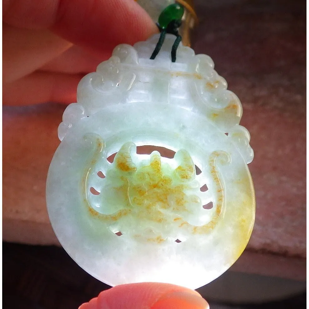 Certified Green Red Burma Natural A Jade Jadeite Pendant Dragon Longevity Necklace