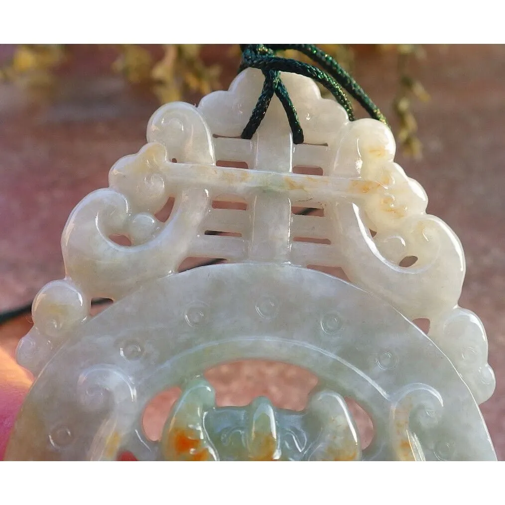 Certified Green Red Burma Natural A Jade Jadeite Pendant Dragon Longevity Necklace