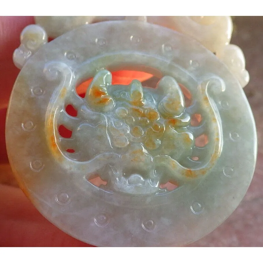 Certified Green Red Burma Natural A Jade Jadeite Pendant Dragon Longevity Necklace