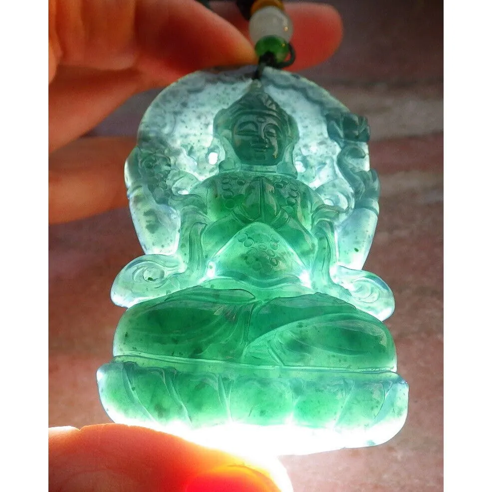 Certified Icy Blue Water Natural A Jade Jadeite Pendant Guanyin Kwan Yin Necklace