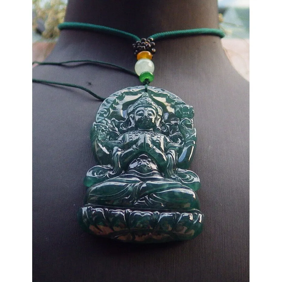 Certified Icy Blue Water Natural A Jade Jadeite Pendant Guanyin Kwan Yin Necklace