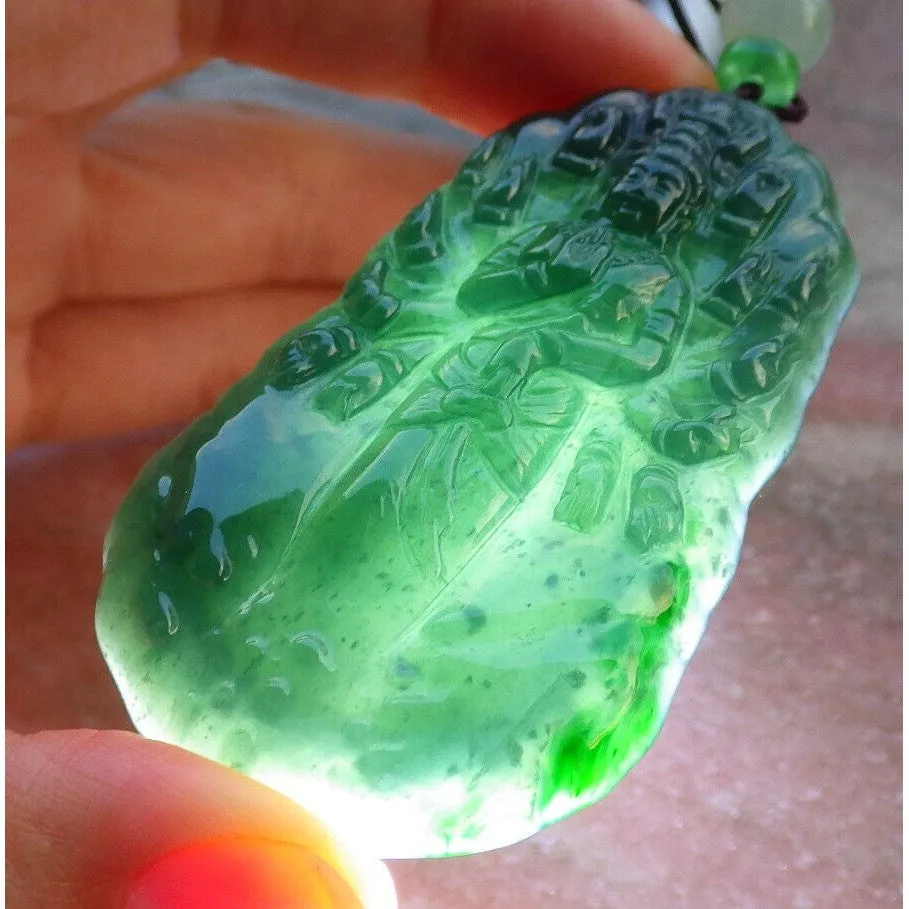 Certified Icy Dark Green Natural A Jade Pendant Guanyin Kwan Yin Necklace