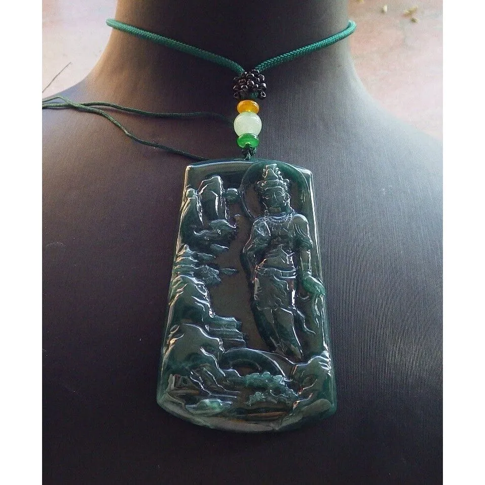 Certified Natural A Jade Jadeite Pendant Landscape Painting Kwan Yin Necklace