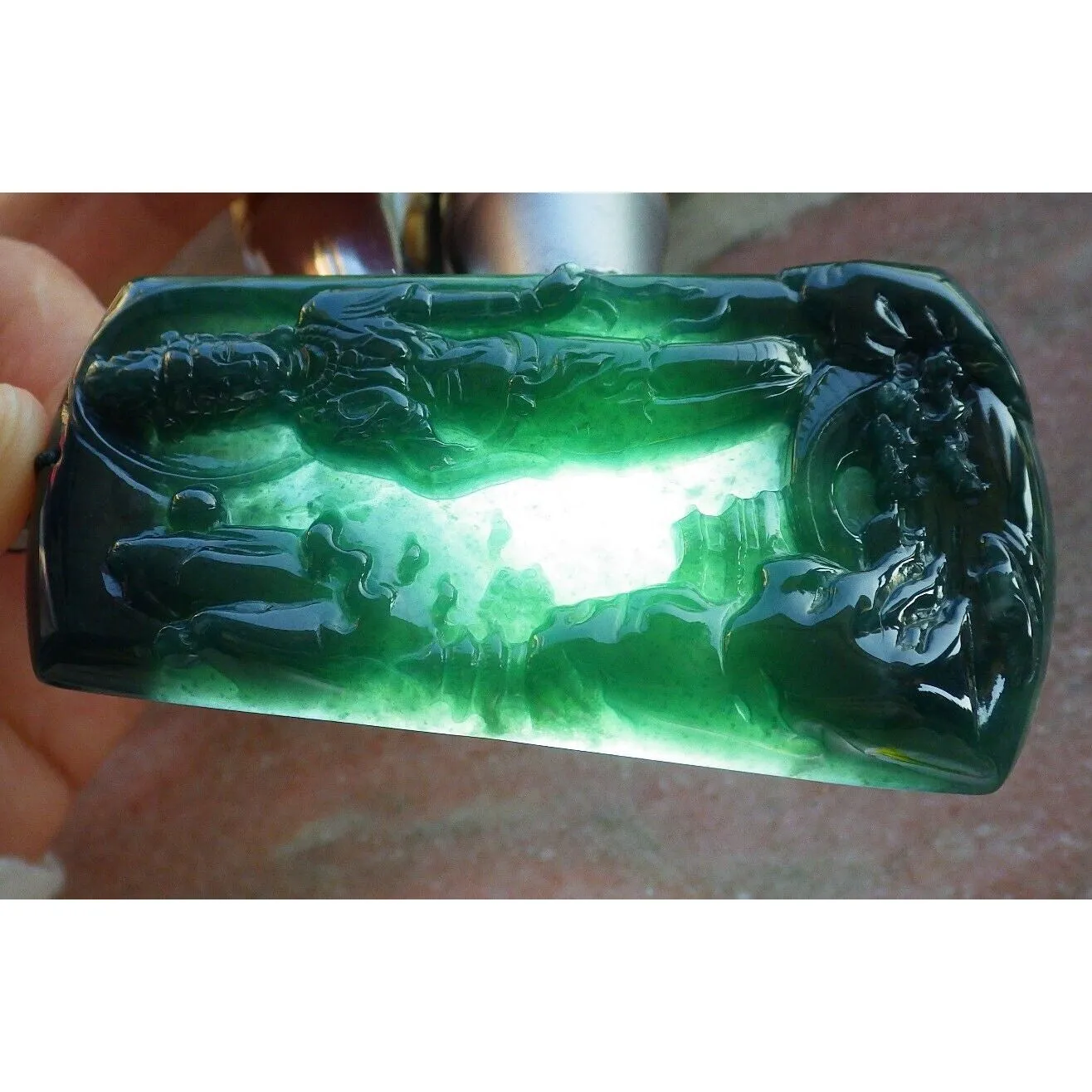 Certified Natural A Jade Jadeite Pendant Landscape Painting Kwan Yin Necklace