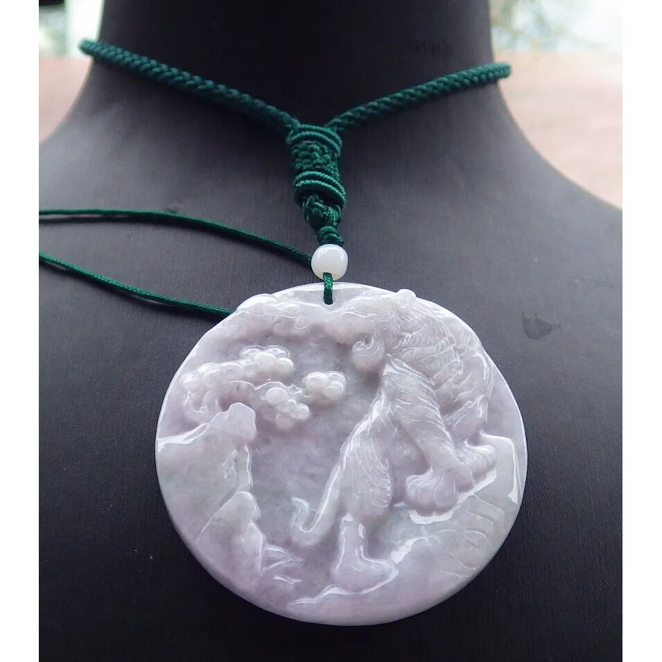 Certified Purple Burma Natural A Jade Jadeite Pendant Tiger Tree Necklace