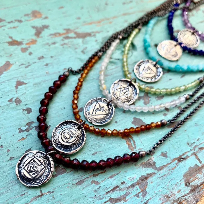 Chakra Kahn: Silver Chakra Necklace with Crystal Strand