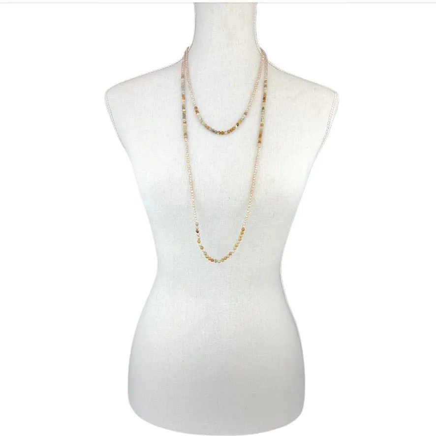 Champagne Fresh Water Pearls and Jasper Stones Long Necklace