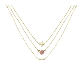 Cherry Quartz & 18k Gold Plated Necklace Set of 3