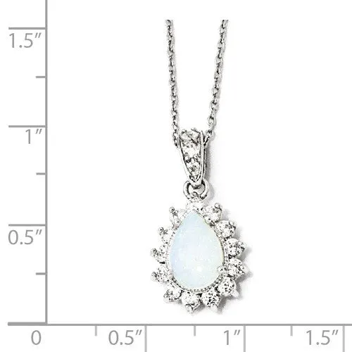 Cheryl M Sterling Silver CZ Opal Pear Halo Pendant Necklace