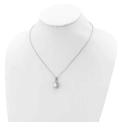 Cheryl M Sterling Silver CZ Opal Pear Halo Pendant Necklace