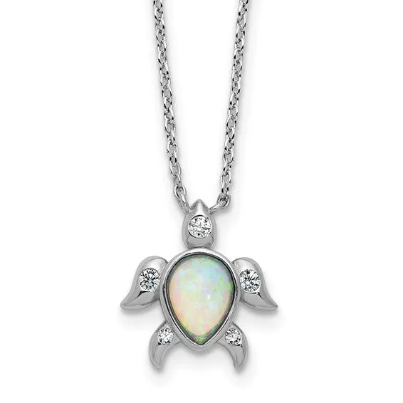 Cheryl M Sterling Silver Opal and CZ Turtle Necklace