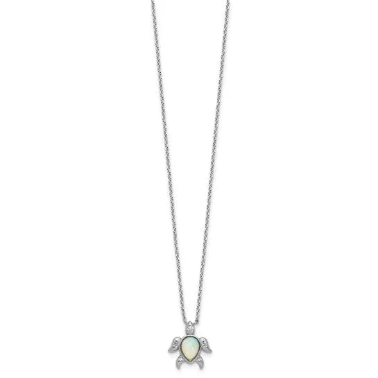 Cheryl M Sterling Silver Opal and CZ Turtle Necklace