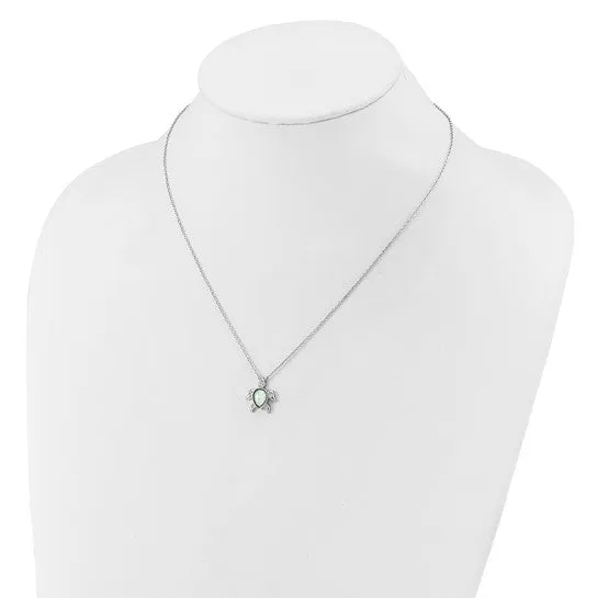 Cheryl M Sterling Silver Opal and CZ Turtle Necklace