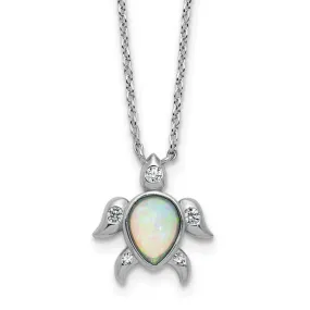 Cheryl M Sterling Silver Opal and CZ Turtle Necklace