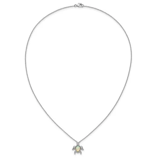 Cheryl M Sterling Silver Opal and CZ Turtle Necklace