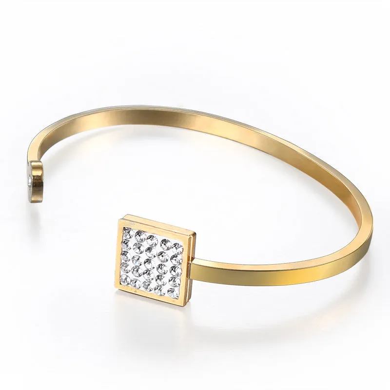 Chic Minimalist Square Opening Titanium Steel Bracelet for Women