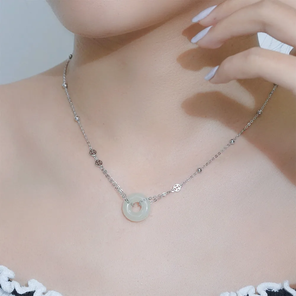 Circle Ring Hotan Jade Silver Necklace