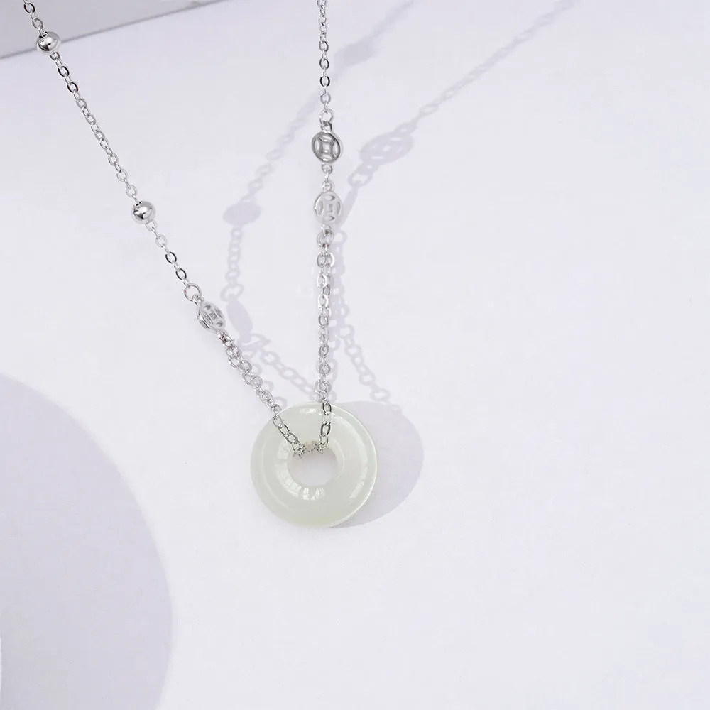 Circle Ring Hotan Jade Silver Necklace