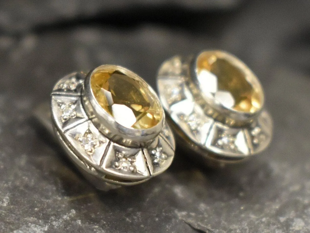 Citrine Earrings - Yellow Boho Studs - Vintage Tribal Earrings