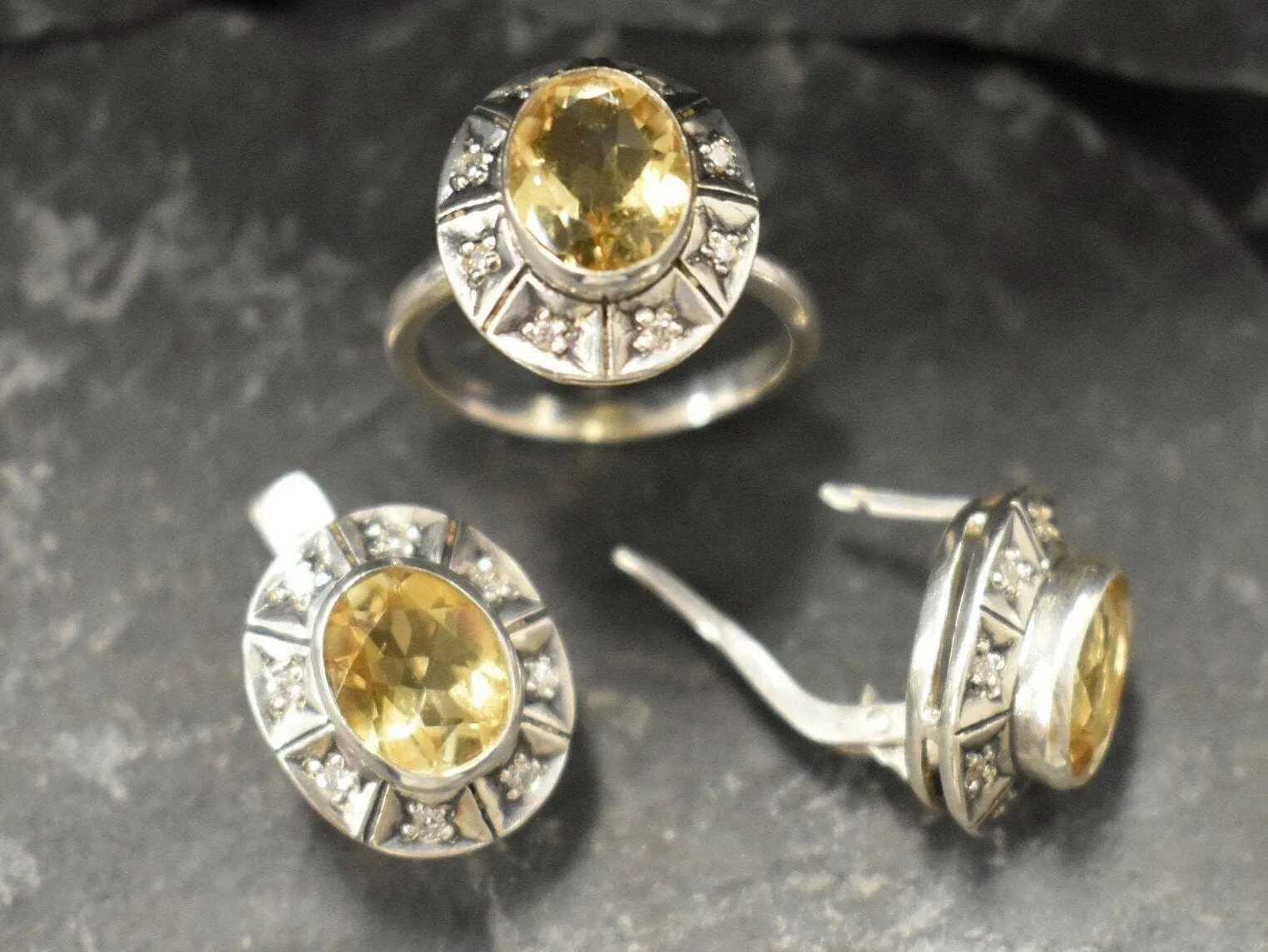 Citrine Earrings - Yellow Boho Studs - Vintage Tribal Earrings