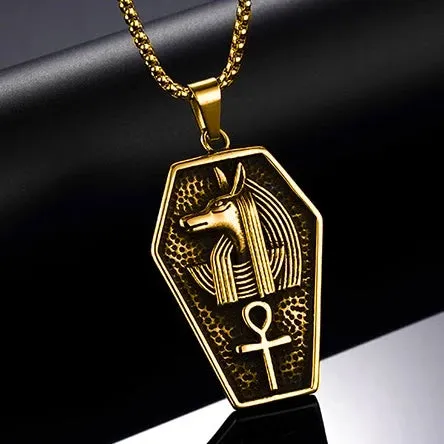 Classy Men Gold Egyptian Anubis Ankh Pendant Necklace