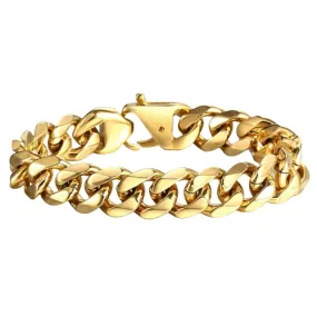 Classy Men Gold Heavy Cuban Link Chain Bracelet