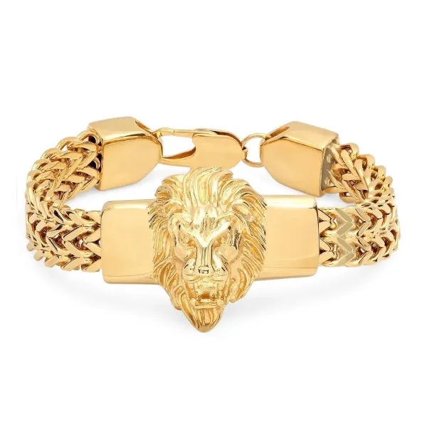 Classy Men Gold Surgical Steel King Lion Bracelet