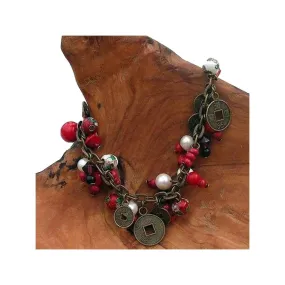 Cloisonne Bead and Coin Charm Bracelet with Red Beads Starfish Project