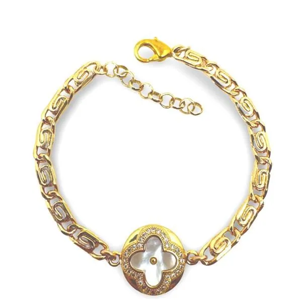 Clover Charm On 18kt GF Scroll Chain Bracelet (BCG455CLV)