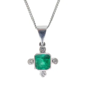 Contemporary 18ct White Gold Emerald & Diamond Pendant