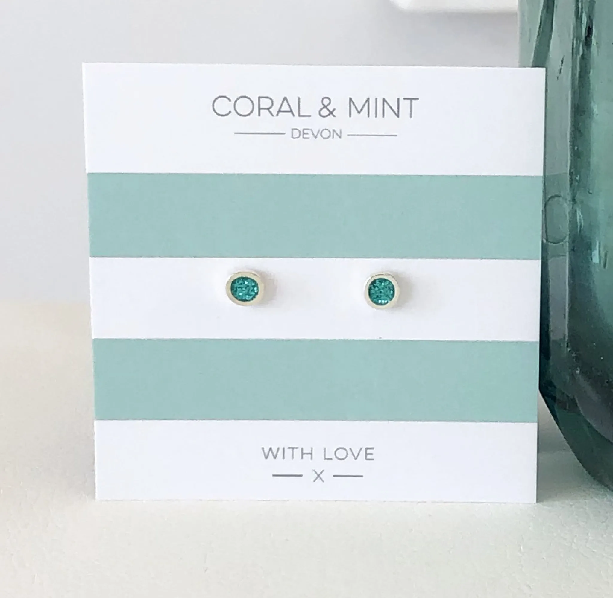 Coral And Mint Turquoise Glitter Enamel Studs