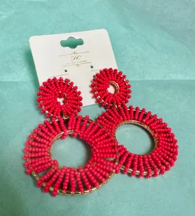 Coral Beaded Drop Earrings