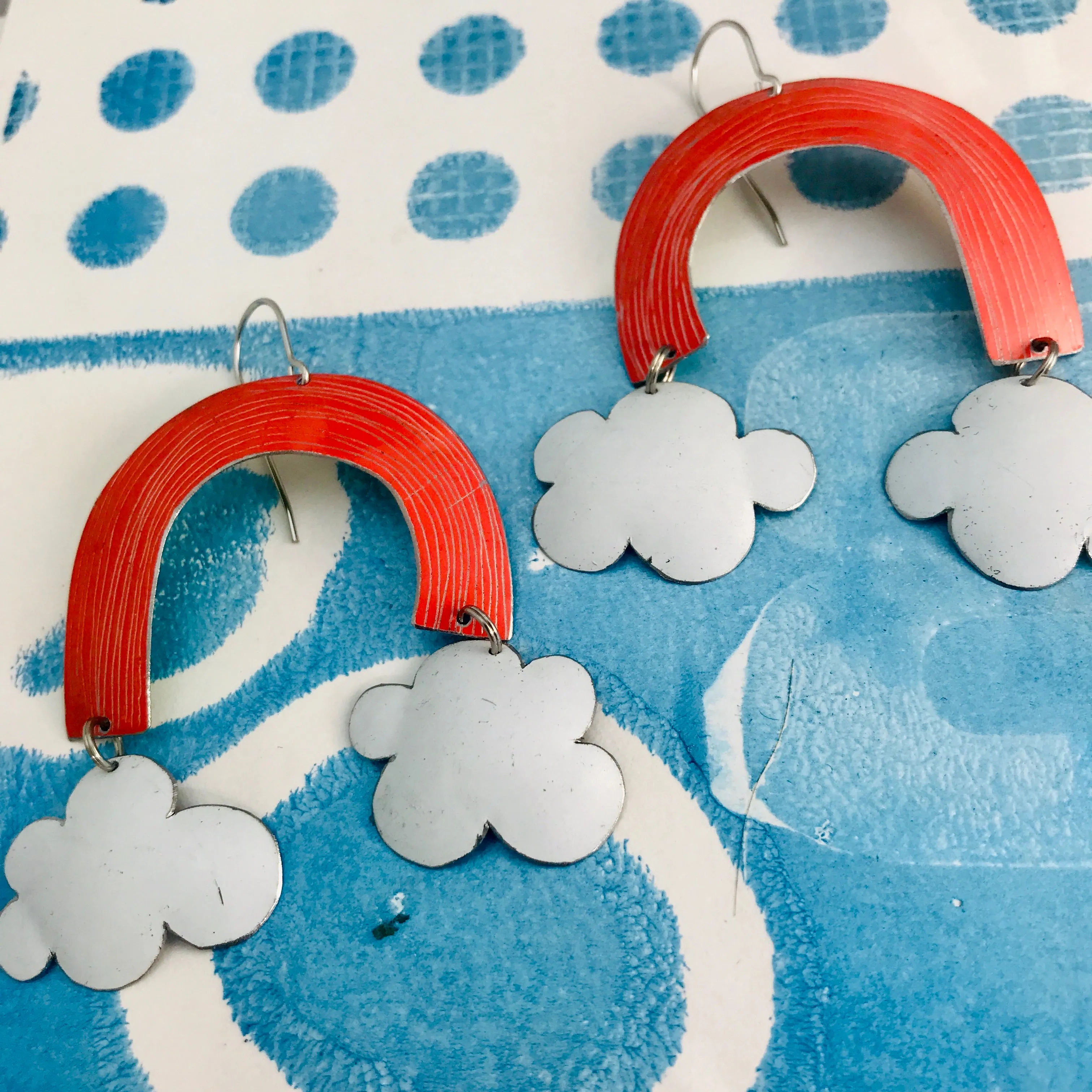 Coral Etched Clouds Upcycled Tin Earrings