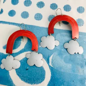 Coral Etched Clouds Upcycled Tin Earrings