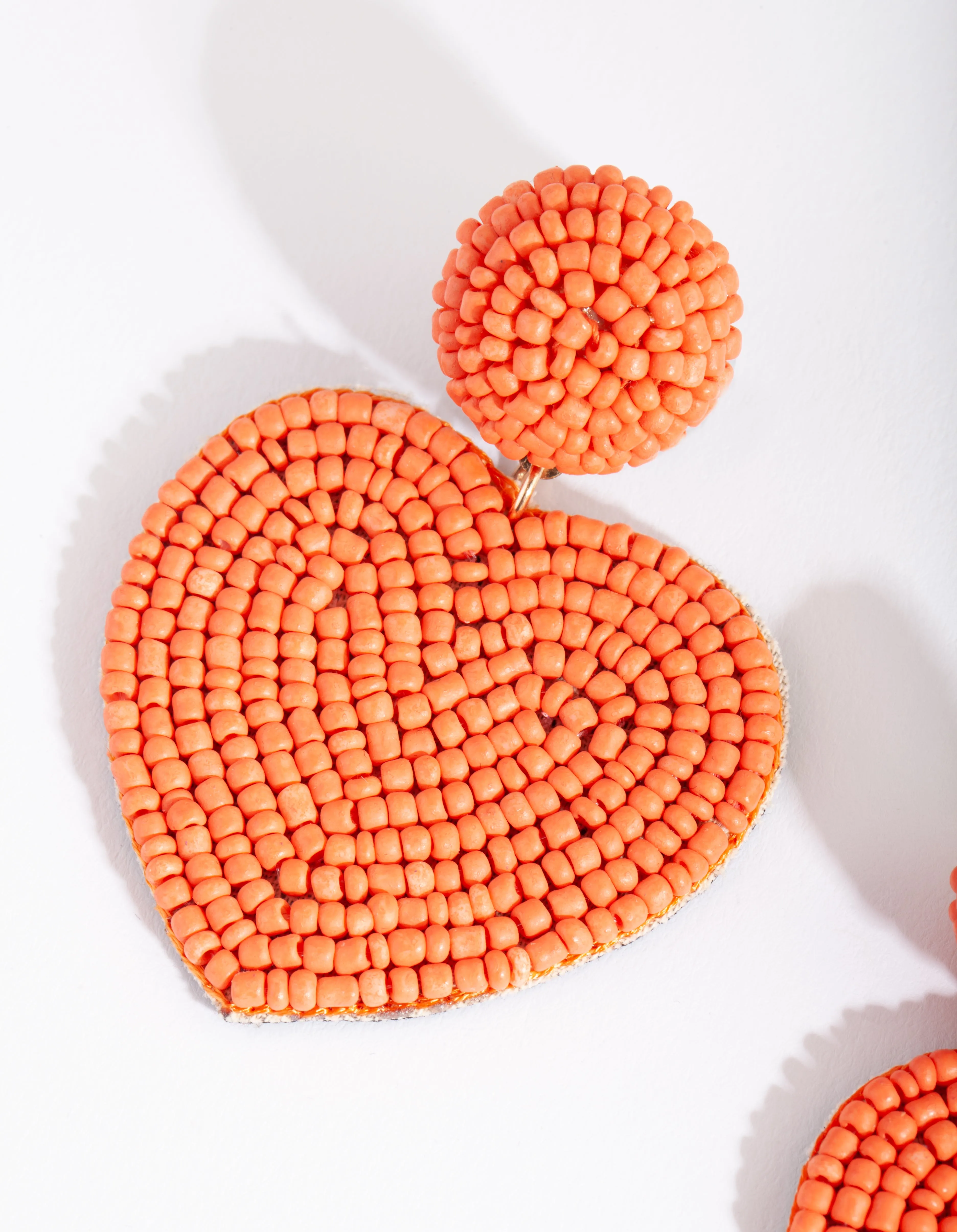 Coral Seed Bead Heart Earring