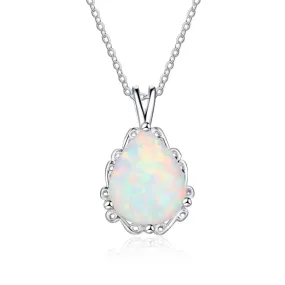 Court Style Pear Shape Opal Sterling Silver Necklace