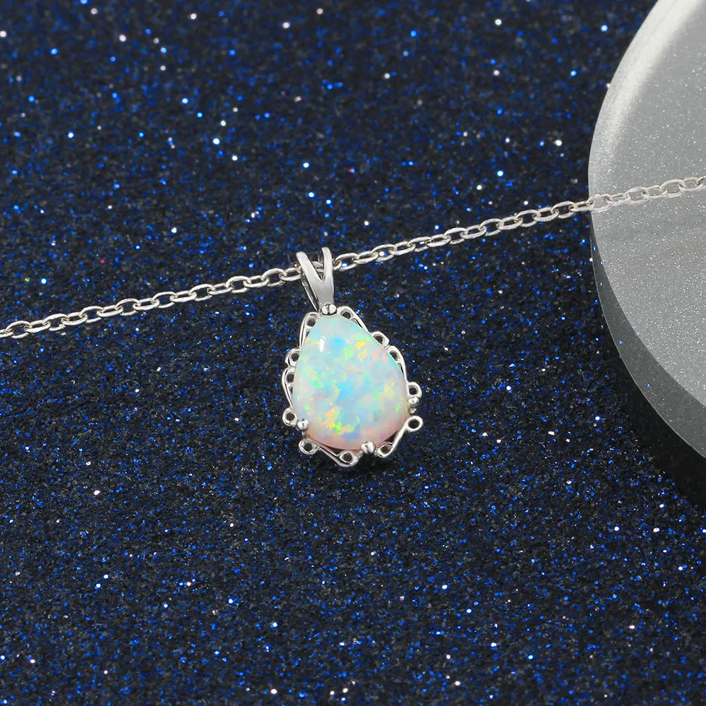 Court Style Pear Shape Opal Sterling Silver Necklace