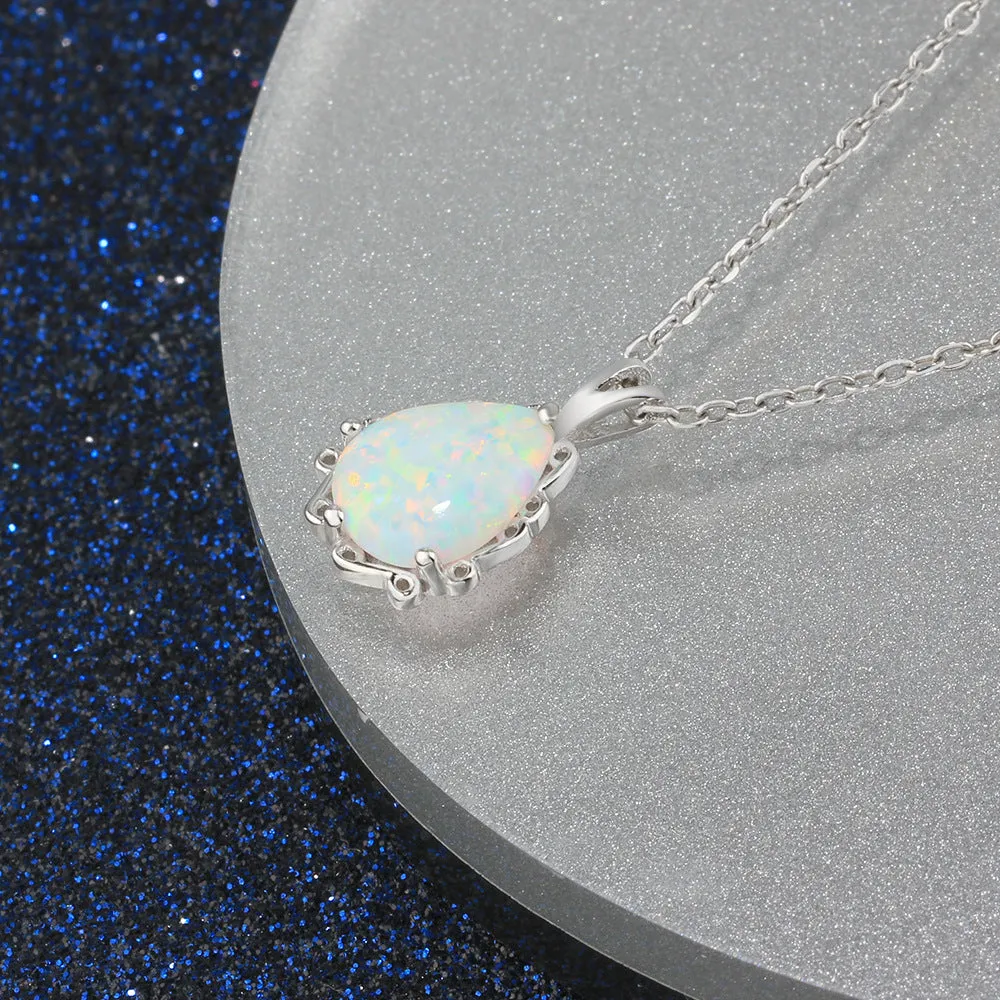 Court Style Pear Shape Opal Sterling Silver Necklace