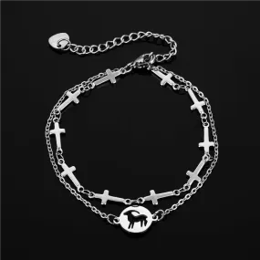 Cross Double Layer Titanium Steel Stainless Steel Bracelet